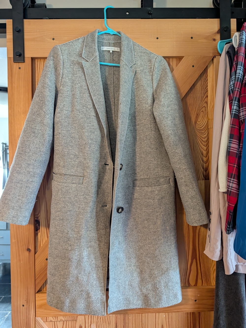 Zara Women's Small Gray Long Wool-Blend Women's Coat
